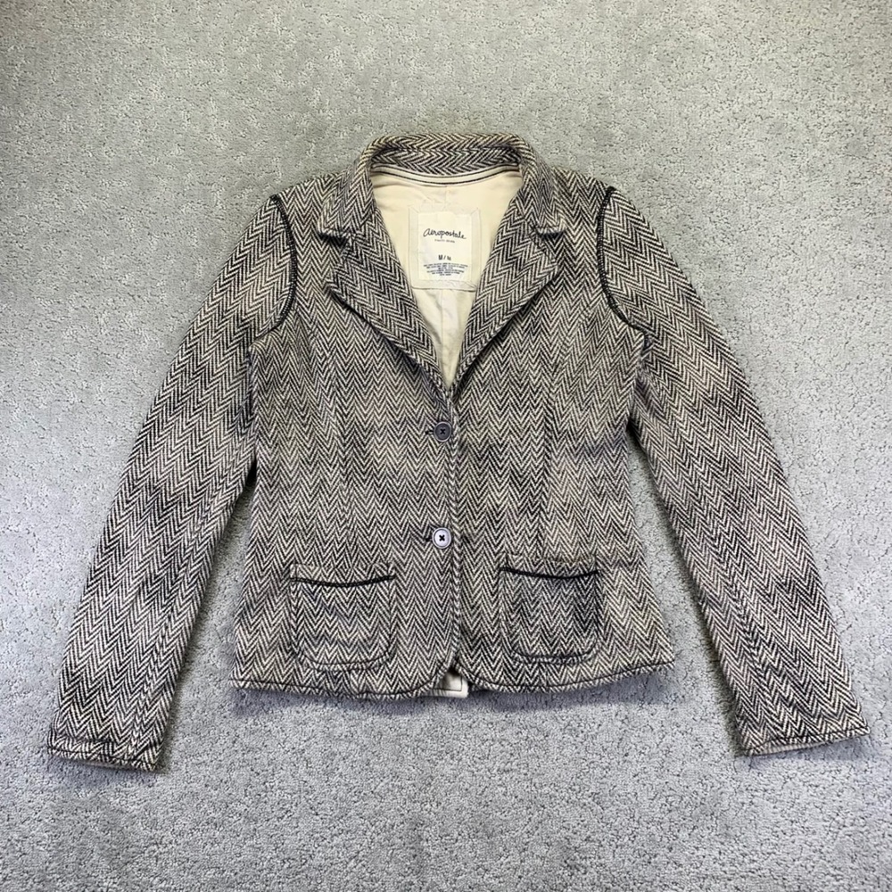 Aeropostale Womens Blazer Jacket Size‎ Medium Herringbone Pattern Button Front